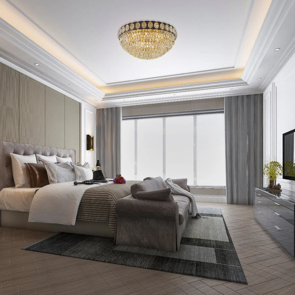 Luxury Clear Crystal Flush Modern Ceiling Chandelier Light Gold