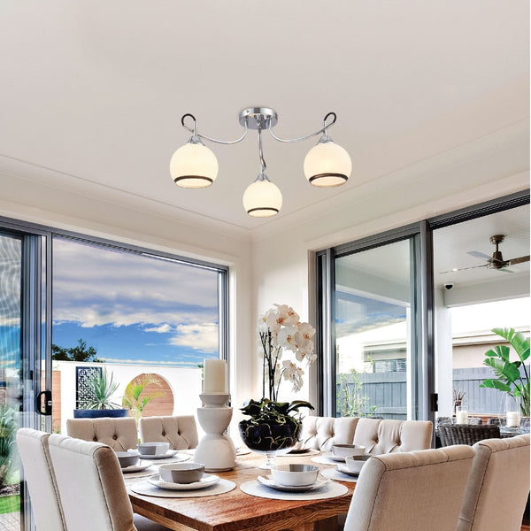 Opal Dome Glass Chrome Metal Semi Flush Ceiling Light