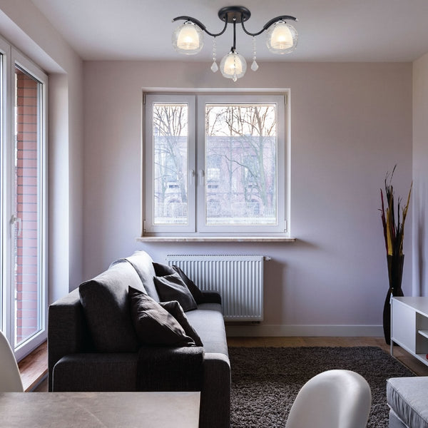 Clear Opal Double Layer Bell Glass Black Metal Semi Flush Ceiling Light