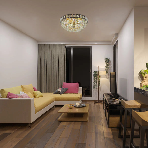 Luxury Clear Crystal Flush Modern Ceiling Chandelier Light Gold