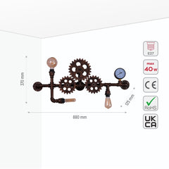 Industrial Design Valve Pipe Gauge Gear Metal Wall Light with 3xE27 Fitting