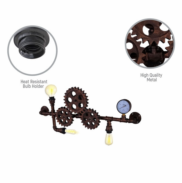 Industrial Design Valve Pipe Gauge Gear Metal Wall Light with 3xE27 Fitting