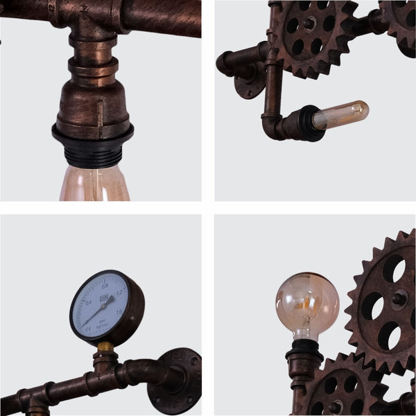 Industrial Design Valve Pipe Gauge Gear Metal Wall Light with 3xE27 Fitting