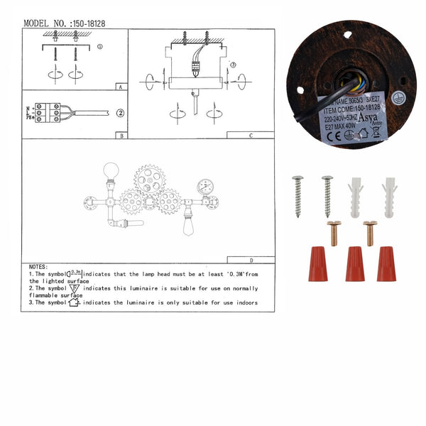 Industrial Design Valve Pipe Gauge Gear Metal Wall Light with 3xE27 Fitting