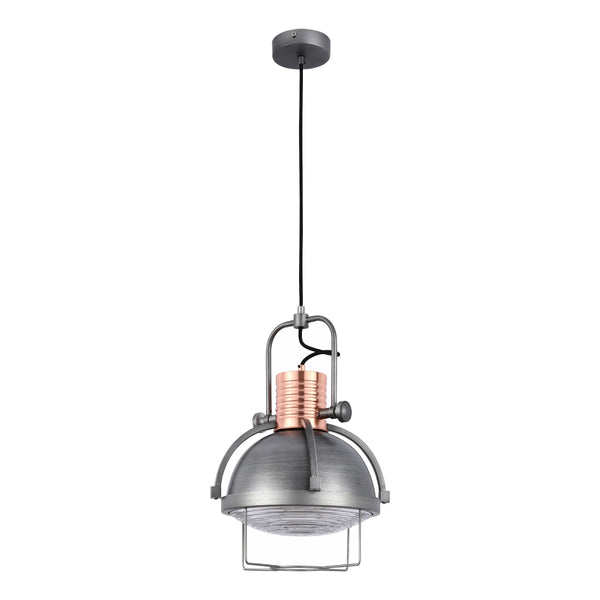 Industrial Dome Pendant Light with Caged Textured Glass