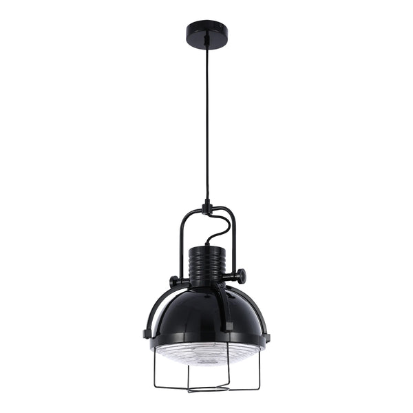 Industrial Dome Pendant Light with Caged Textured Glass