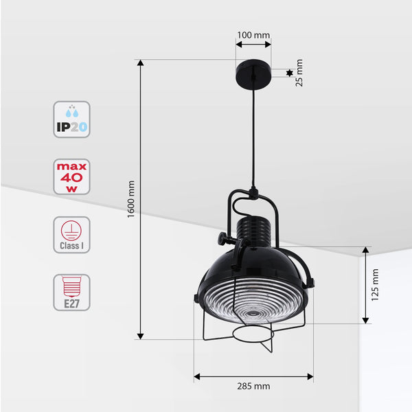 Industrial Dome Pendant Light with Caged Textured Glass