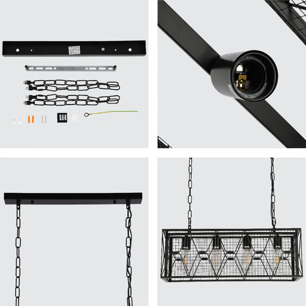 Industrial Farmhouse Metal Cage Chandelier - Black Finish 4-Light