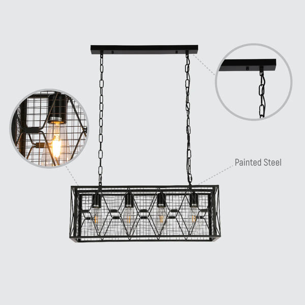 Industrial Farmhouse Metal Cage Chandelier - Black Finish 4-Light