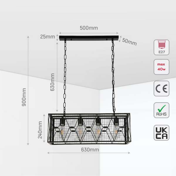 Industrial Farmhouse Metal Cage Chandelier - Black Finish 4-Light