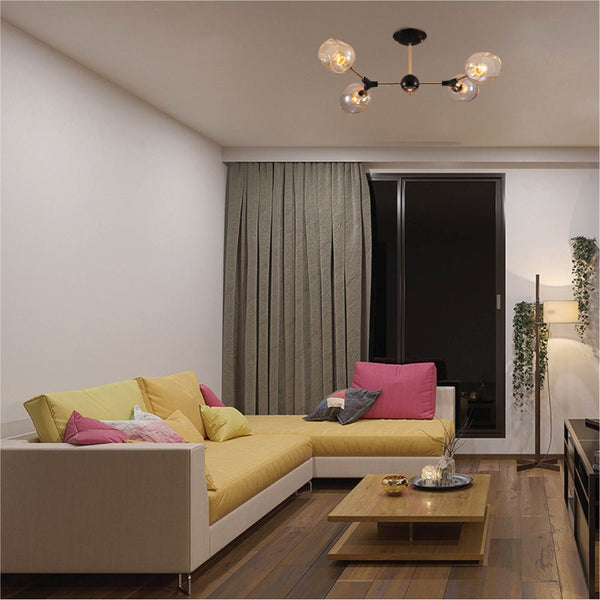 Amber Bell Glass Sputnik Gold Semi Flush Ceiling Light E27
