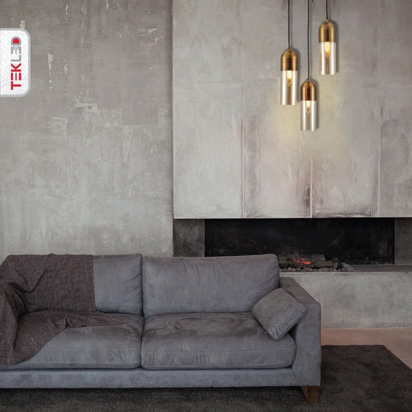 Sleek Duo-Tone Cylinder Pendant Ceiling Light - Amber Bronze or Smoky Black Variants