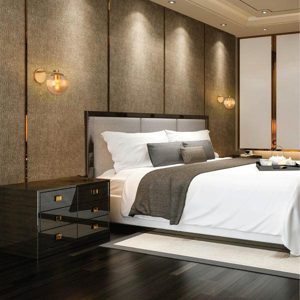 Amber Globe Glass Gold Ellipse Metal Body Modern Wall Light with Pull Down Switch E27 Fitting