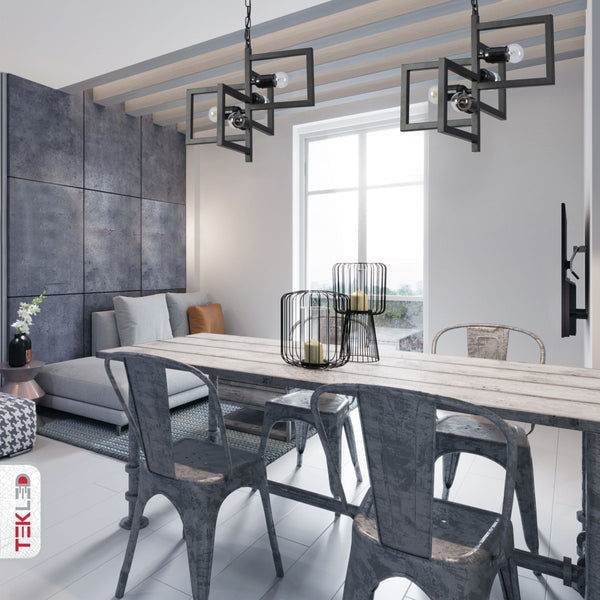 Black 4 Rectangle Chandelier Pendant Ceiling Light E27
