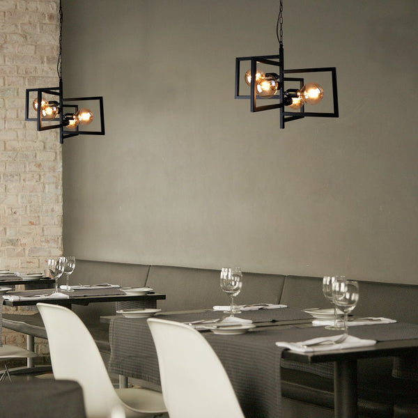 Black 4 Rectangle Chandelier Pendant Ceiling Light E27