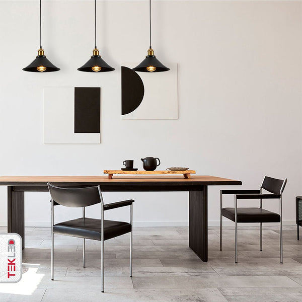 Black Metal Funnel Metal Ceiling Pendant Light E27 Fitting