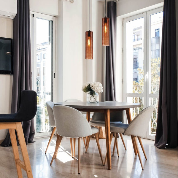 Brown-Silver-Amber Reeded Cylinder Glass Pendant Light E27 Fitting