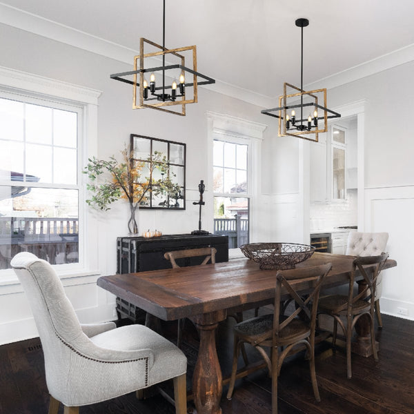 Caged Cuboid Rectangle Candle Lantern Nautical Pendant Ceiling Light 4xE14 Gold Black Finishing