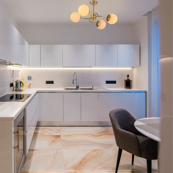 Gold Crescent Body Opal Globe Ceiling Light E27 Fittings