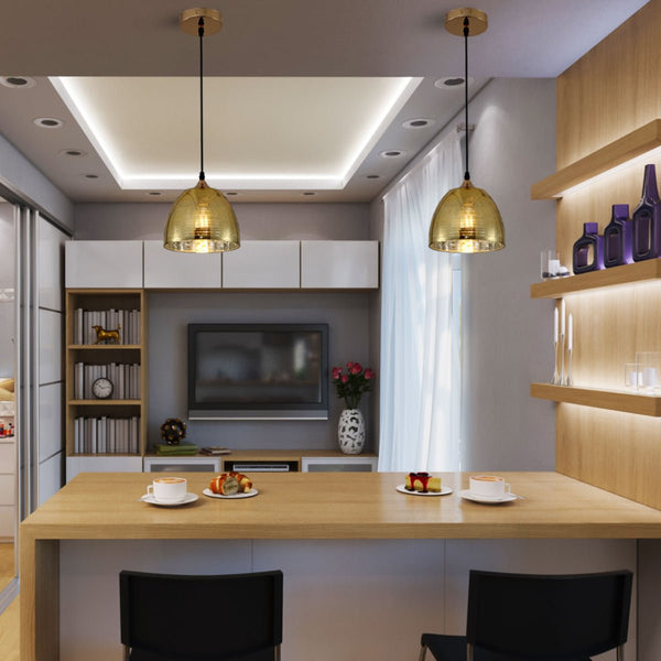 Silver Gold Glass Dome Pendant Ceiling Light E27