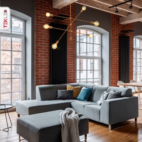 Gold Rod Modern Pendant Tiered Ceiling Chandelier Light 6xE27 Fittings