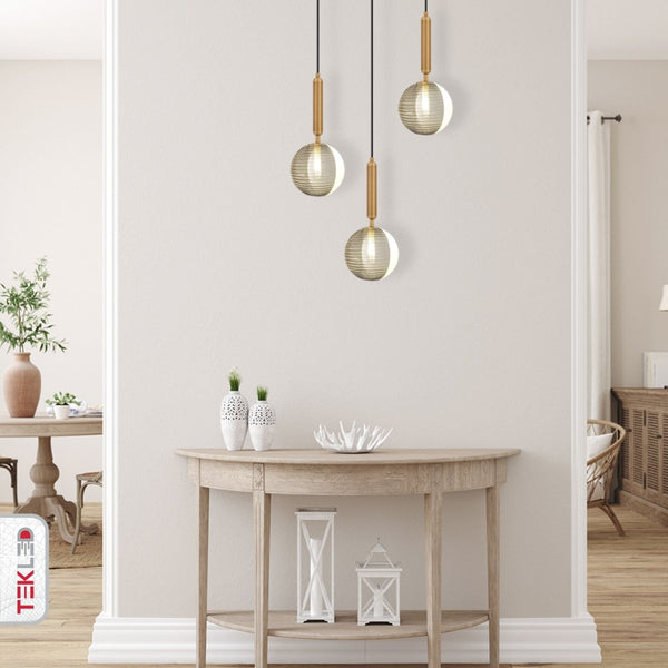 Half Opal Half Smoky Globe Gold Pendant Ceiling Light G9