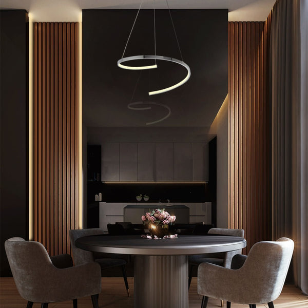 LED Spiral White Chrome Gold Finishing 30W CCT Change Dimmable Contemporary Nordic Scandinavian Pendant Ceiling Light with Remote Control