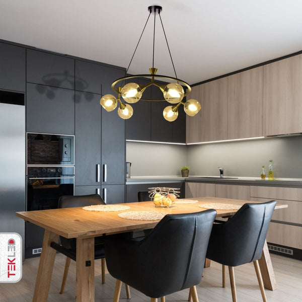 Locanda Amber Glass Island Chandelier Ceiling Light E14