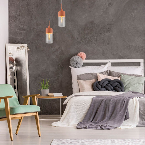 Macaron Salmon Pink-Olive Green-Mustard Yellow Cylinder Glass Pendant Ceiling Light E27 Fitting