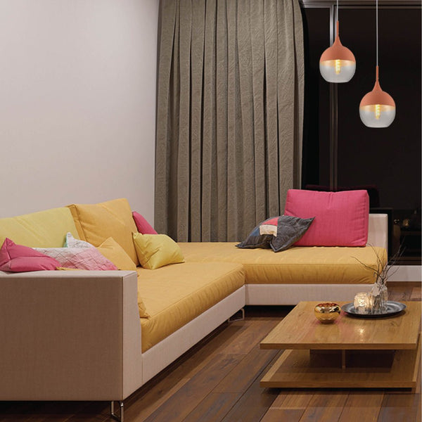 Macaron Salmon Pink-Olive Green-Mustard Yellow Dome Glass Pendant Ceiling Light E27 Fitting