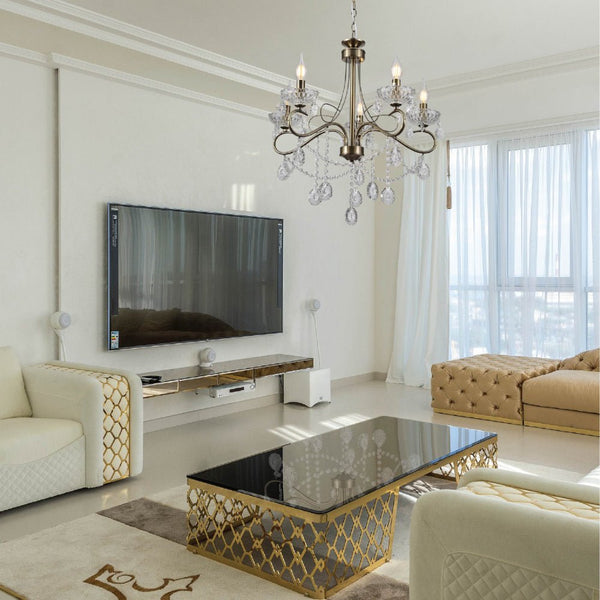 Mary Lillian Mediterranean Elegant Transitional Crystal Chandelier Ceiling Light E14