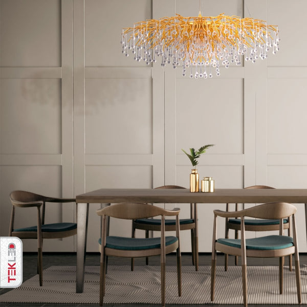 Modern Crystal Glass Droplet Teardrop Chandelier Ceiling Light 13xG9 1200mm