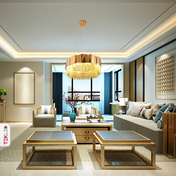 Octagon Crystal Gold Metal Kitchen Island Chandelier Ceiling Light E14