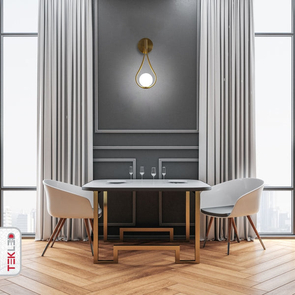 Opal Glass Gold Metal Globe Wall Light G9 Fitting
