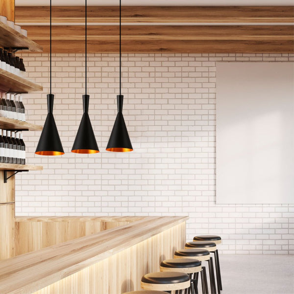 Penn Cone Schoolhouse Orient Flat Black Gold Metal Pendant Ceiling Light E27