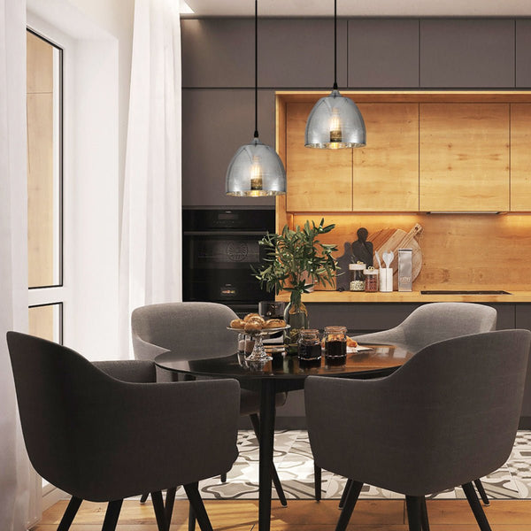Silver Gold Glass Dome Pendant Ceiling Light E27