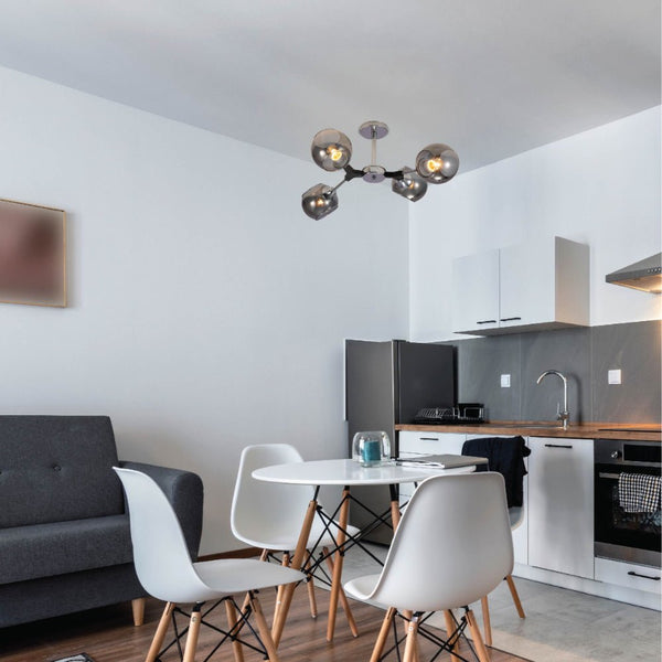 Smoky Barrel Glass Chrome Metal Body Sputnik Modern Ceiling Light E27 Fittings