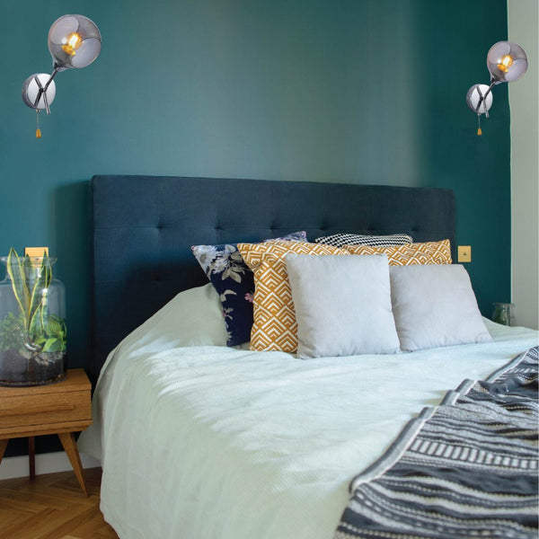 Smoky Barrel Glass Chrome Metal Body Sputnik Modern Wall Light with Pull Down Switch E27 Fitting