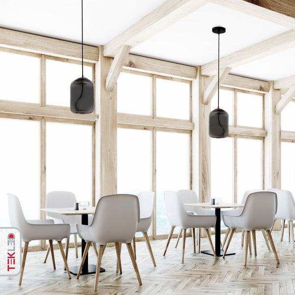 Modern Contemporary Smoky Glass Pendant Ceiling Light with Built-in LED Globe Cylinder Dome