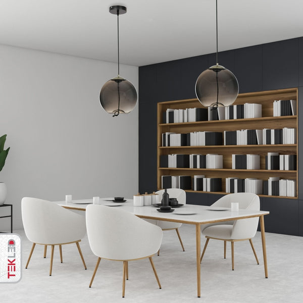 Modern Contemporary Smoky Glass Pendant Ceiling Light with Built-in LED Globe Cylinder Dome