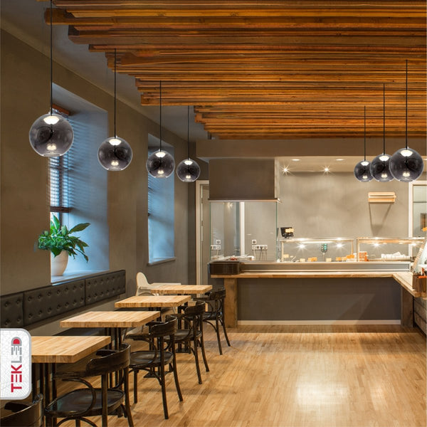 Modern Contemporary Smoky Glass Pendant Ceiling Light with Built-in LED Globe Cylinder Dome