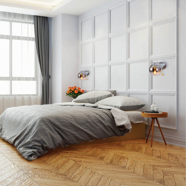 Elegant Globe Wall Light with Pull Down Switch - Smoky Glass