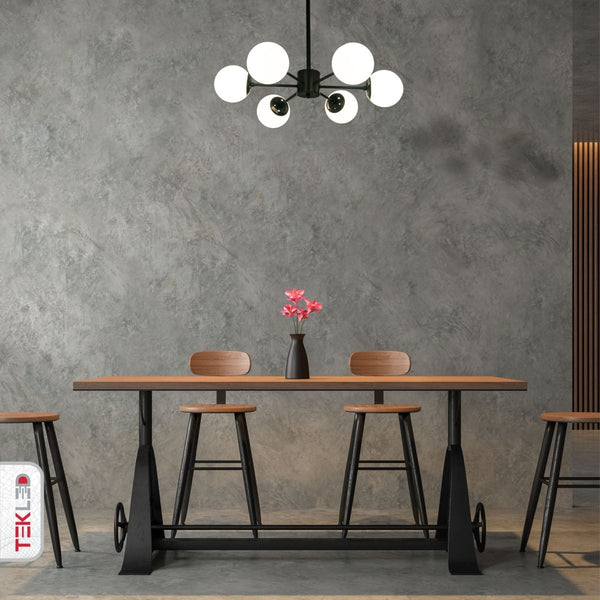 Snowflake Opal Globe Glass Black Body Ceiling Light E27