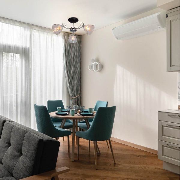 Textured Clear Cone Glass Chrome Semi Flush Ceiling Light