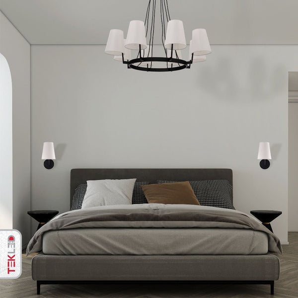 White Fabric Black Metal Body Wall Light E14 Fitting