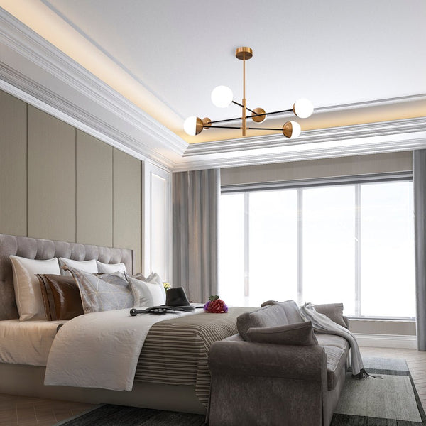 White Glass Gold Metal Globe Sputnik Ceiling Light Tiered Nordic Kitchen Island Chandelier 6xG9 Fitting