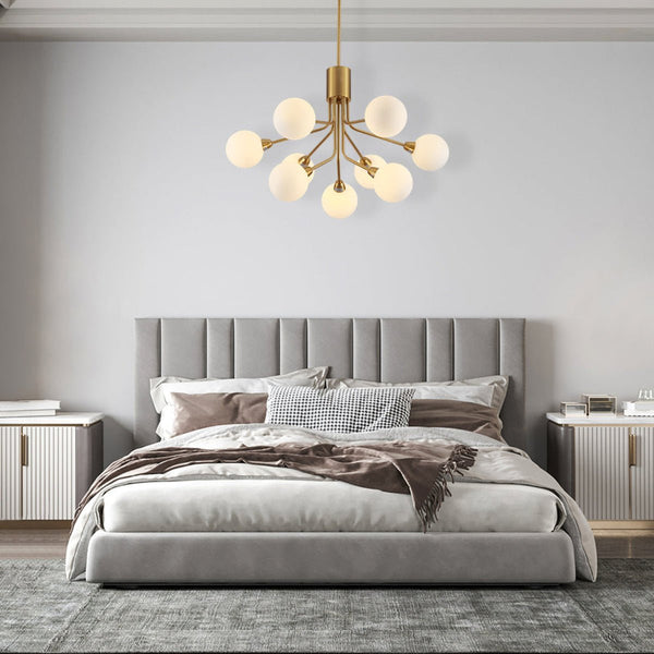 TEKLED White Globe Glass Gold Arm Body Pendant Chandelier Ceiling Light G9 - 9 Globe or 12 Globe.