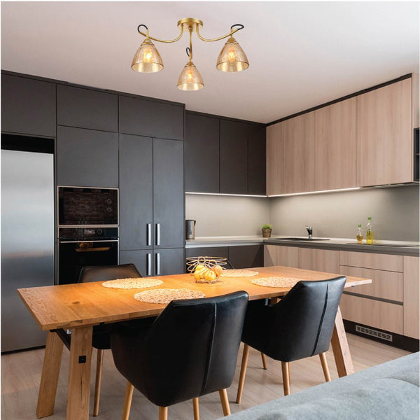 Amber Cone Glass Gold Semi Flush Ceiling Light E27