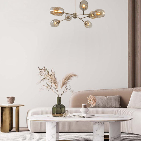 Amber Glass Metallic Gold Branch Twig Semi Flush Modern Ceiling Light E27