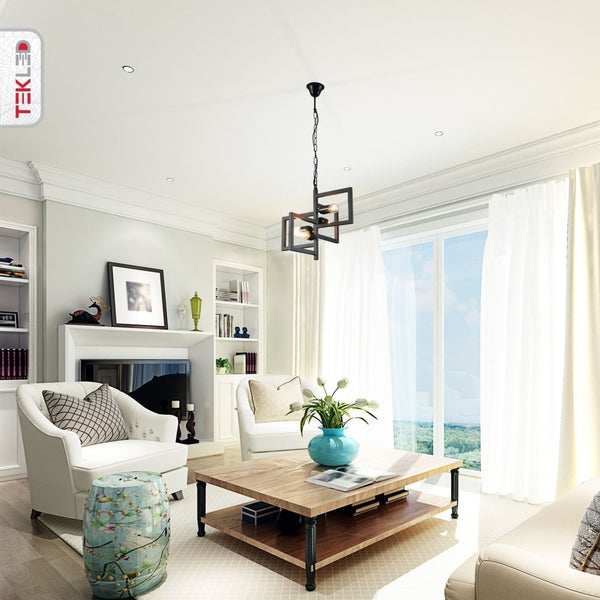 Black 4 Rectangle Chandelier Pendant Ceiling Light E27